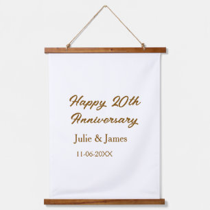 Tapisserie Suspendue Brun doré joyeux 20e anniversaire nom datsimple