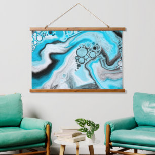 Tapisserie Suspendue Bulles noires, bleues et Marbres blancs