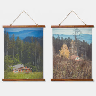 Tapisserie Suspendue Cabines forestiers sous les montagnes
