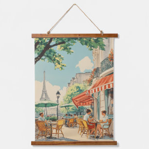 Tapisserie Suspendue Café parisien avec vue Eiffel