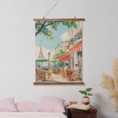 Tapisserie Suspendue Café parisien avec vue Eiffel (Chambre à coucher)