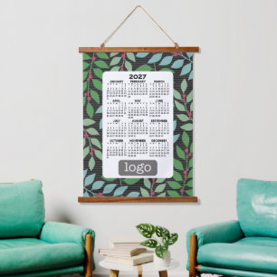 Tapisserie Suspendue Calendrier 2027 avec logo - Vert Bleu Botanique