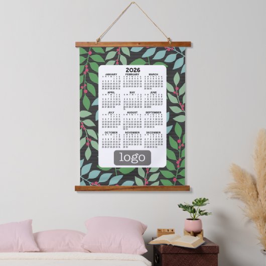 Tapisserie Suspendue Calendrier avec logo - Botanique Bleu Vert (Chambre à coucher)
