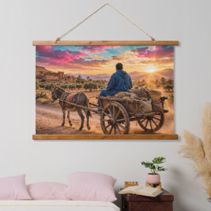 Tapisserie Suspendue Campagne colorée du Maroc au coucher du soleil