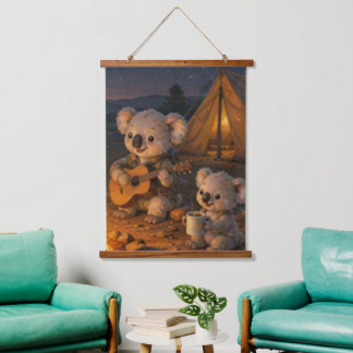 Tapisserie Suspendue Camping de koala mignon au feu de camp à la guitar