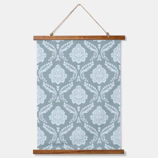Tapisserie Suspendue Canard Rococo Motif Damassé Œuf Bleu+Turquoise (Recto)