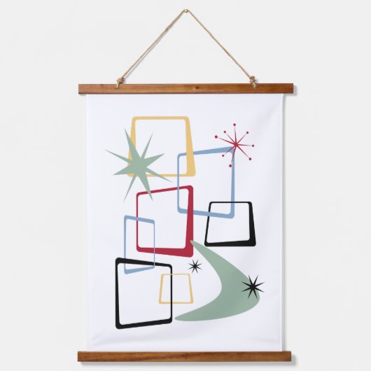 Tapisserie Suspendue Carrés Abstraits de l'ère atomique du milieu du si (Recto)