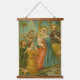 Tapisserie Suspendue Carte de Noël de la Nativité de l'ère édouardienne