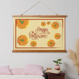 Tapisserie Suspendue Carte de voeux encadrée Happy Halloween typographi