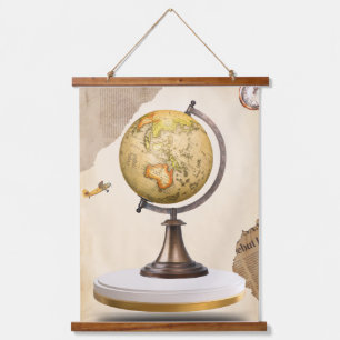 Tapisserie Suspendue Carte du monde antique Imprimer, Vintage Globe Wal