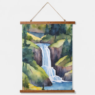 Tapisserie Suspendue Cascade Montagnes Arbres Nature Pays Art