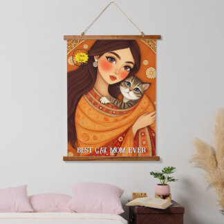 Tapisserie Suspendue Cat lover Mom Photo  orange