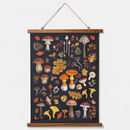 Tapisserie Suspendue Champignons sauvages sur le noir (Recto)