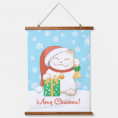 Tapisserie Suspendue Chat de Noël blanc dans un Casquette rouge (Recto)