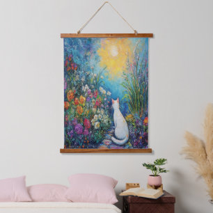 Tapisserie Suspendue Chat en Jardin Floral - Art impressionniste