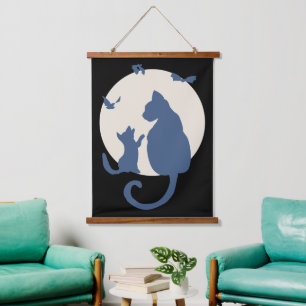 Tapisserie Suspendue Chat et chaton silhouette contemporaine