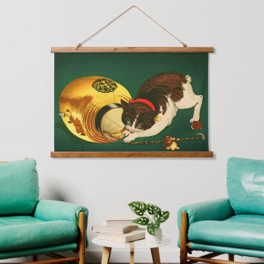 Tapisserie Suspendue Chat et lanterne Kobayashi Kiyochika 1886 Décroché (Salon)