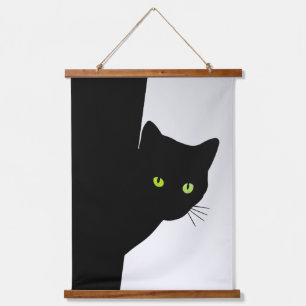 Tapisserie Suspendue Chat noir à l'oeil vert sur argent
