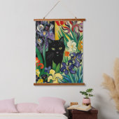 Tapisserie Suspendue Chat Noir Avec Irises (Chambre à coucher)