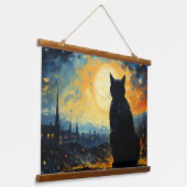 Tapisserie Suspendue Chat noir et nuit étoilée (Angulaire)
