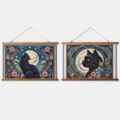 Tapisserie Suspendue Chat noir mystique avec lune et fleurs (Double)
