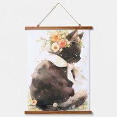 Tapisserie Suspendue Chat noir portant une couronne de fleurs (Recto)