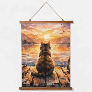 Tapisserie Suspendue Chat sur le quai au coucher du soleil