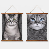 Tapisserie Suspendue Chats bleus et verts Fats noirs et blancs (Double)