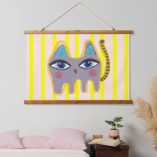 Tapisserie Suspendue CHATS CHATTE JAUNE ET ROSE pop popsicle glace suce