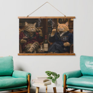 Tapisserie Suspendue Chats cools profitant du vin et des cigares !