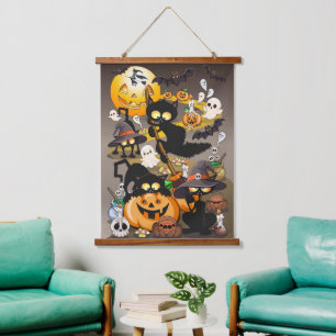 Tapisserie Suspendue Chats d'Halloween Fête Drôle