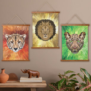 Tapisserie Suspendue Chats sauvages de safari Moderne Abstrait Polygona