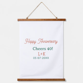 Tapisserie Suspendue Cheers 40 happy anniversary orange green name date