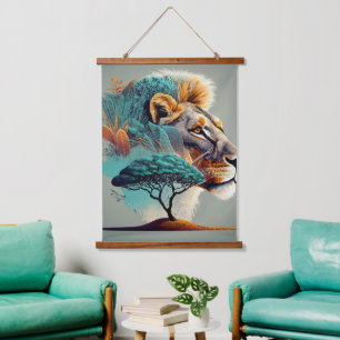 Tapisserie Suspendue Chef de lion Safari Africain
