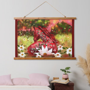 Tapisserie Suspendue Cheval de la marguerite lunaire en champ d'art Abs