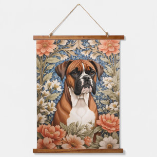 Tapisserie Suspendue Chien Boxer Élégant Inspiré de William Morris