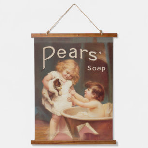 Tapisserie Suspendue Chien de manchon prenant un bain vintage antique