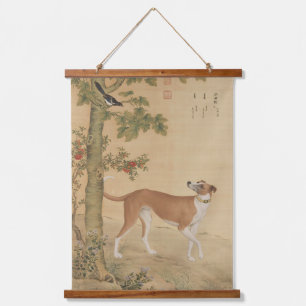 Tapisserie Suspendue Chien Lévrier Chinois Vintage et Art d'Oiseau