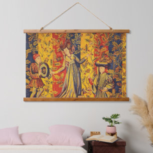 Tapisserie Suspendue Chinoiserie médiévale italienne rouge jaune