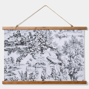 Tapisserie Suspendue Chinoiserie Toile Noir Blanc Style Rustique