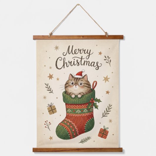 Tapisserie Suspendue Christmas Cat in Stocking (Recto)