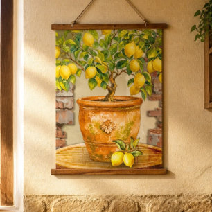 Tapisserie Suspendue Citronnier méditerranéen à l'aquarelle rustique