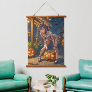 Tapisserie Suspendue Citrouille et chauve-souris d'Halloween Monstre Fi