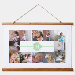 Tapisserie Suspendue Collage photo de 12 photos vert ment monogramme
