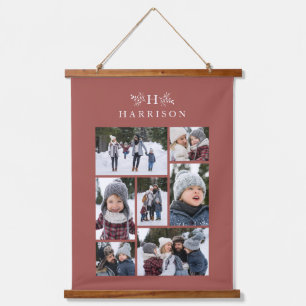 Tapisserie Suspendue Collage photo de famille monogramme rustique rose 