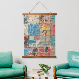 Tapisserie Suspendue Collage rustique Vintage journal Patchwork (11)
