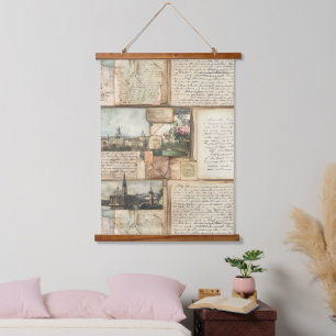 Tapisserie Suspendue Collage vintage de cartes postales avec lettres eu