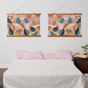 Tapisserie Suspendue Collection moderne de Feuilles Boho en or rose vif