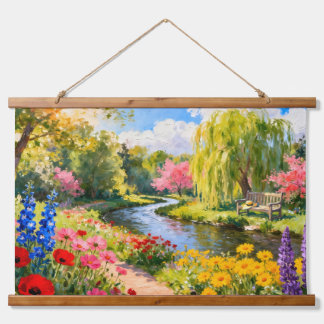 Tapisserie Suspendue Colorful Flower Garden River Spring Landscape Art