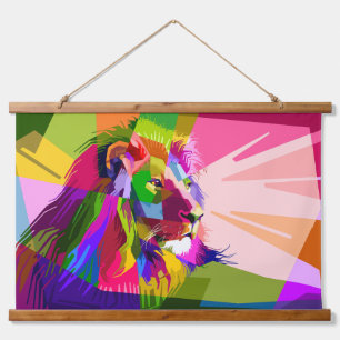 Tapisserie Suspendue Conception d'art pop prismatique coloré de lion